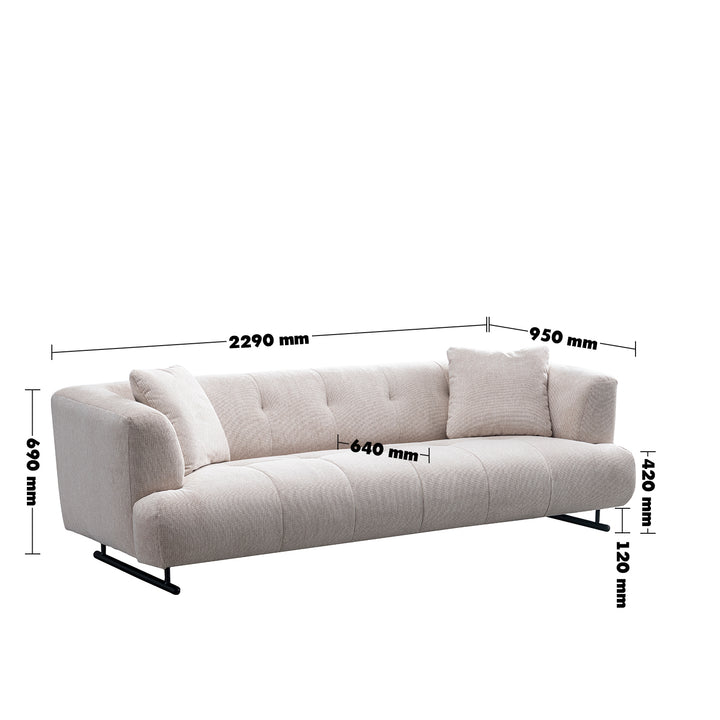 Cream cotton fabric 3 seater sofa verdo size charts.