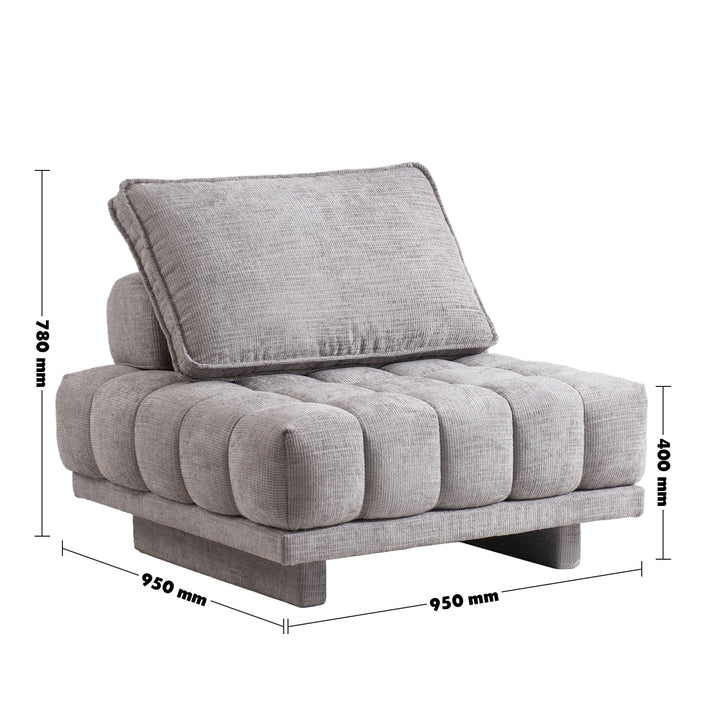 Cream fabric 1 seater sofa ganache size charts.