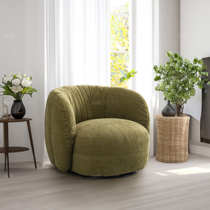 Cream linen fabric revolving 1 seater sofa olvi color swatches.