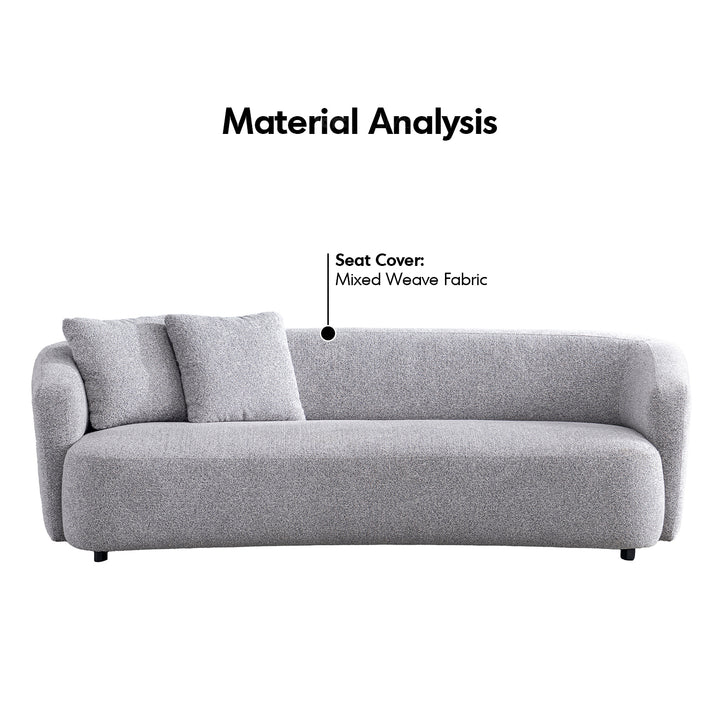 Cream mixed weave fabric 3 seater sofa navi in panoramic view.
