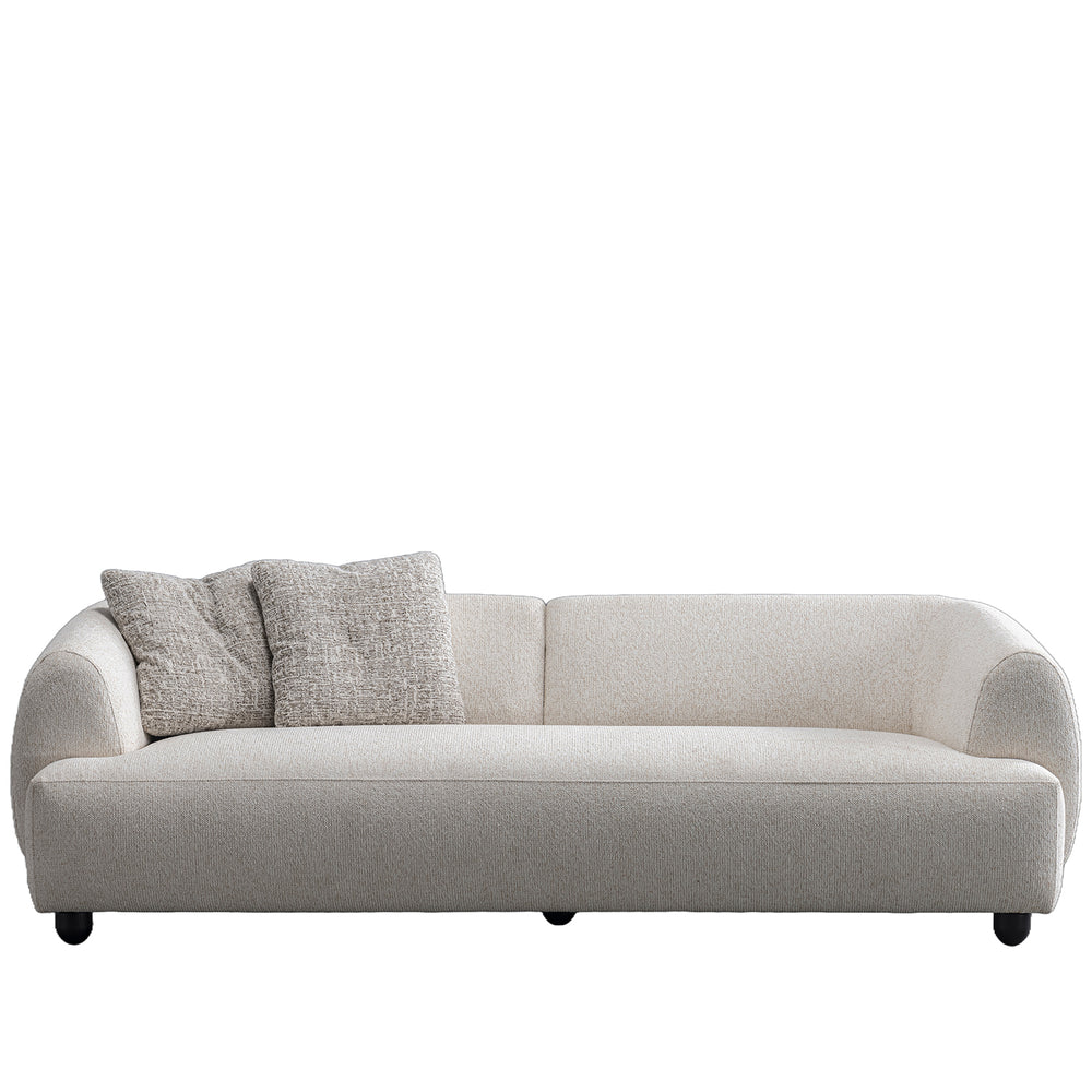 Cream mixed weave fabric 3 seater sofa puffy in white background.