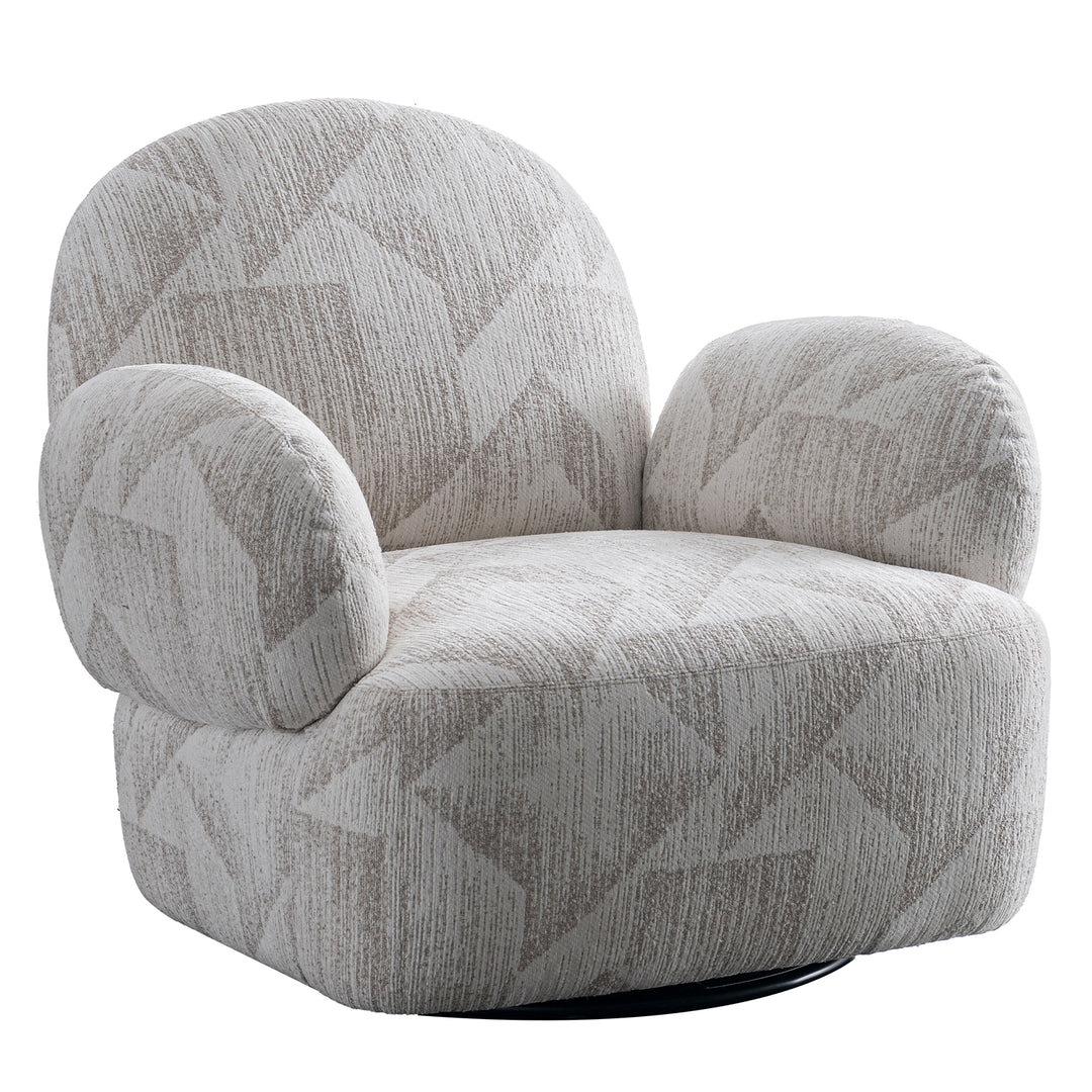 Cream mixed weave fabric revolving 1 seater sofa pomu in white background.