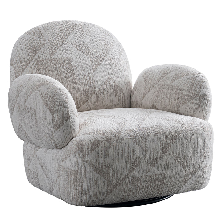 Cream mixed weave fabric revolving 1 seater sofa pomu in white background.