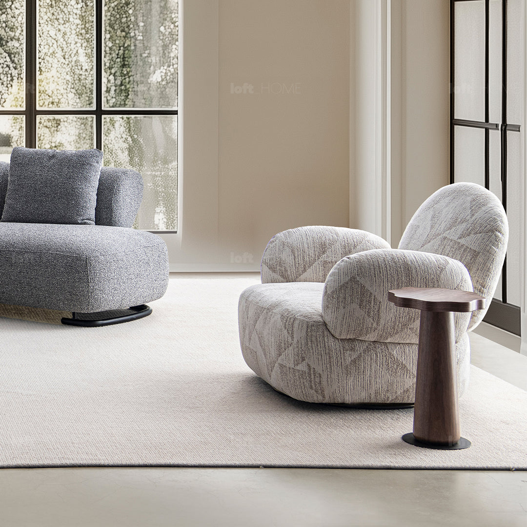 Cream mixed weave fabric revolving 1 seater sofa pomu color swatches.
