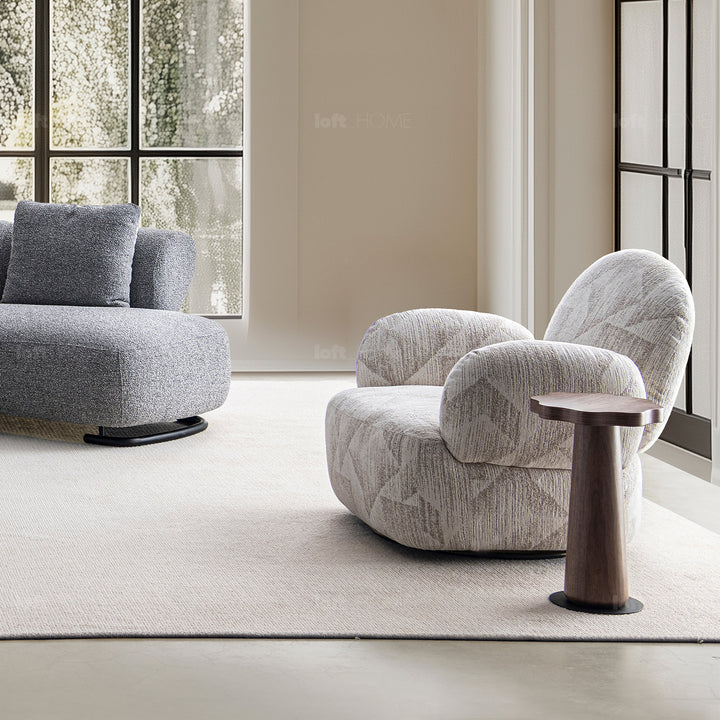 Cream mixed weave fabric revolving 1 seater sofa pomu color swatches.