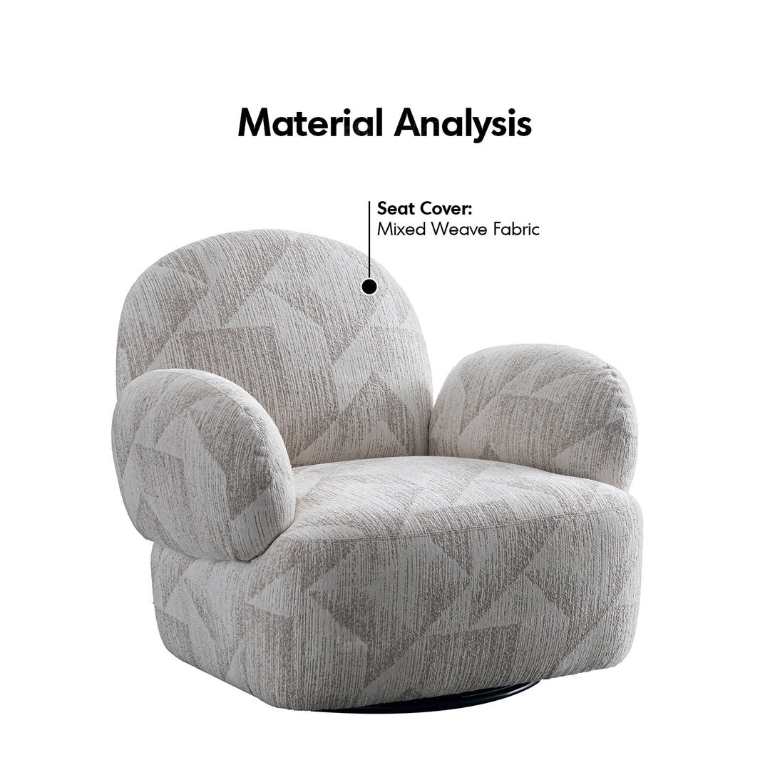 Cream mixed weave fabric revolving 1 seater sofa pomu in details.