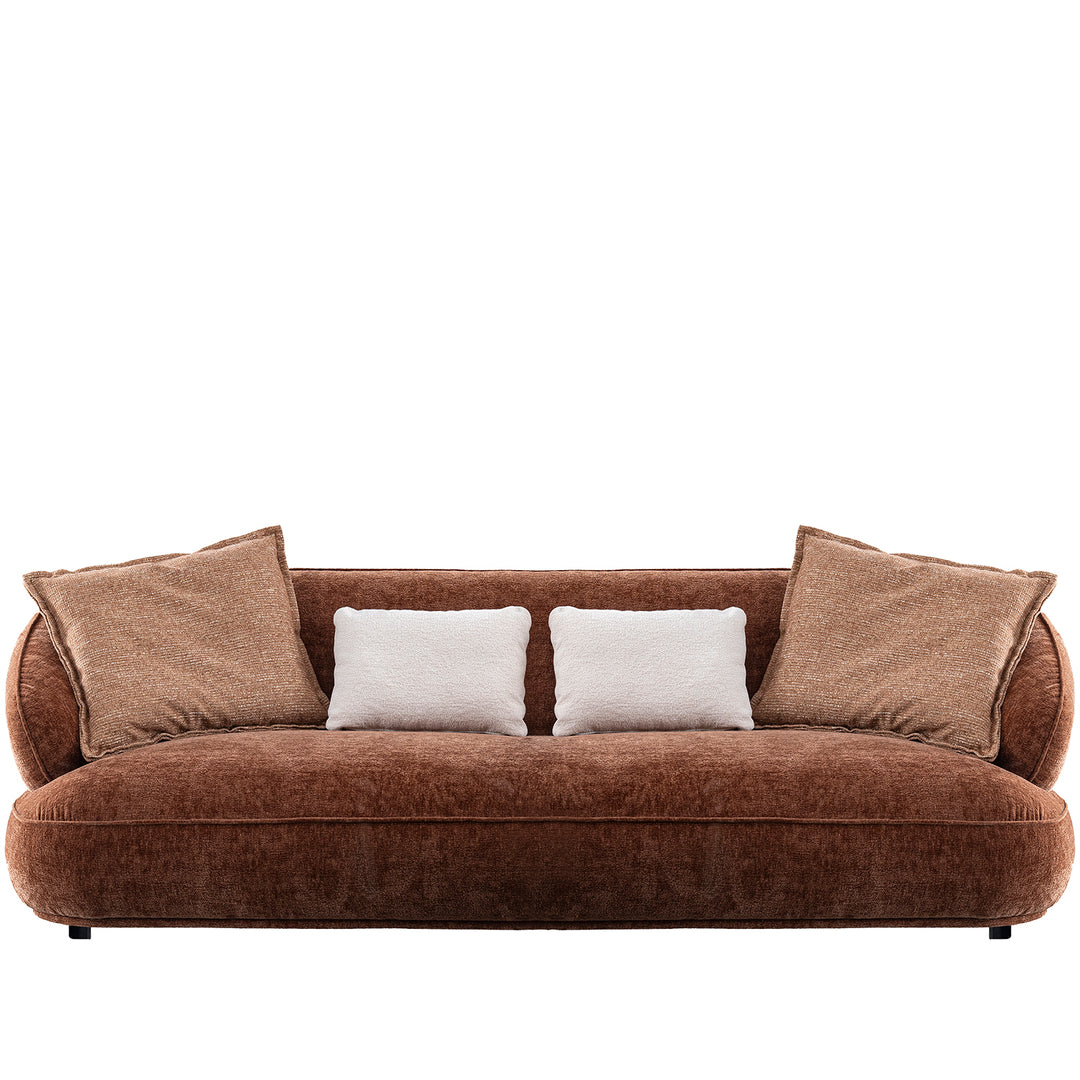 Cream velvet fabric 3 seater sofa cocoa in white background.
