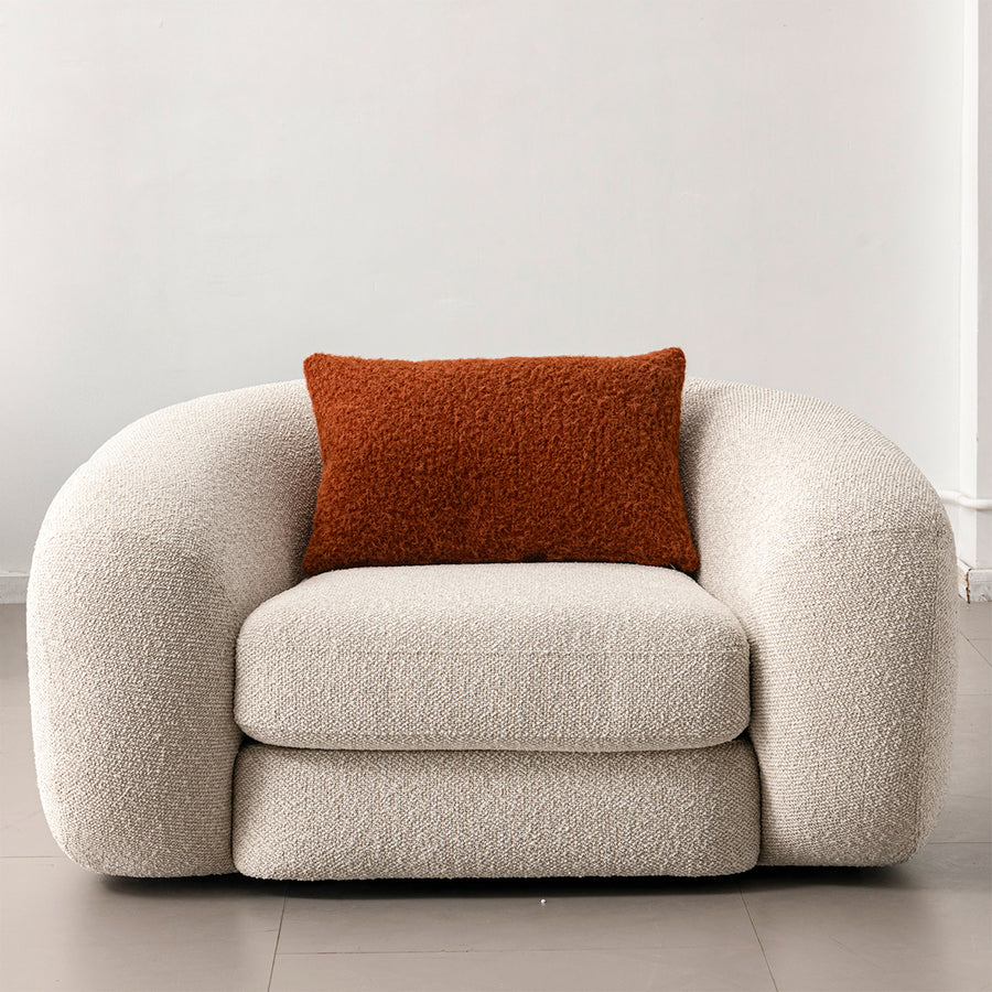 Cream boucle fabric 1 seater sofa curly primary product view.