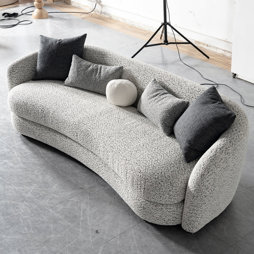 Cream boucle fabric 3 seater sofa nova in details.