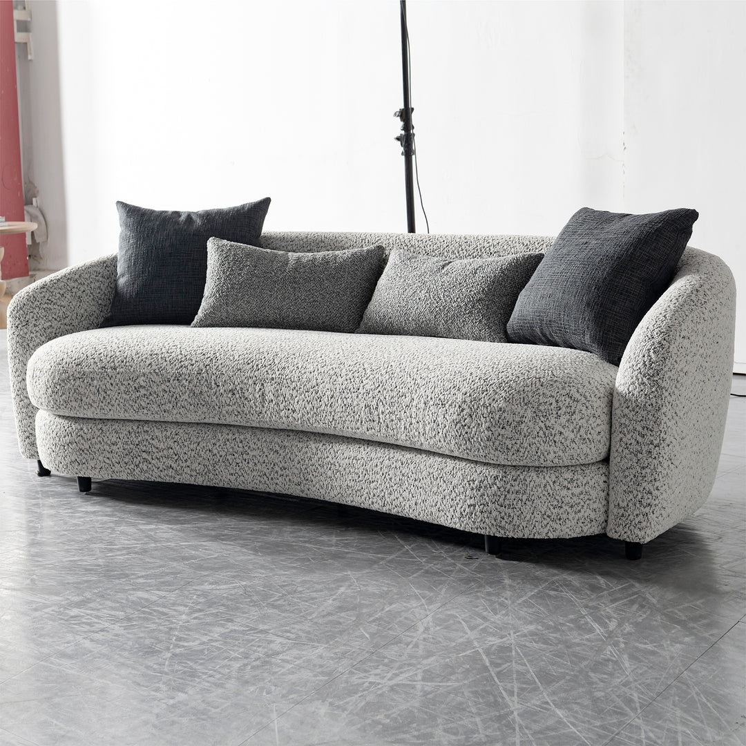 Cream boucle fabric 3 seater sofa nova in close up details.