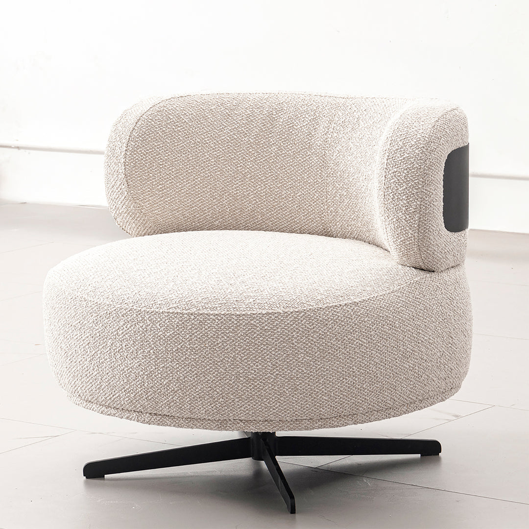 Cream boucle fabric revolving 1 seater sofa chair vuvo primary product view.