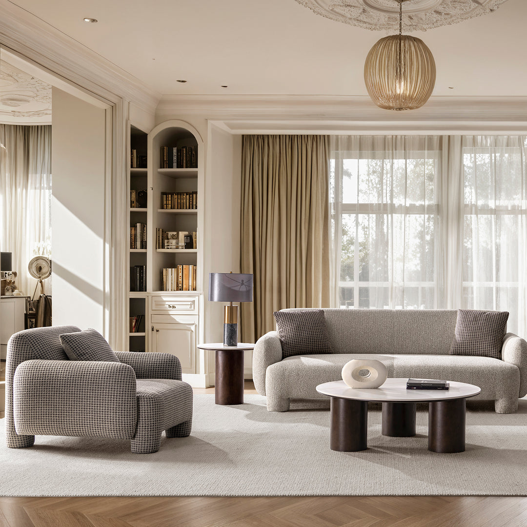 Cream mixed weave fabric 1 seater sofa syra primary product view.