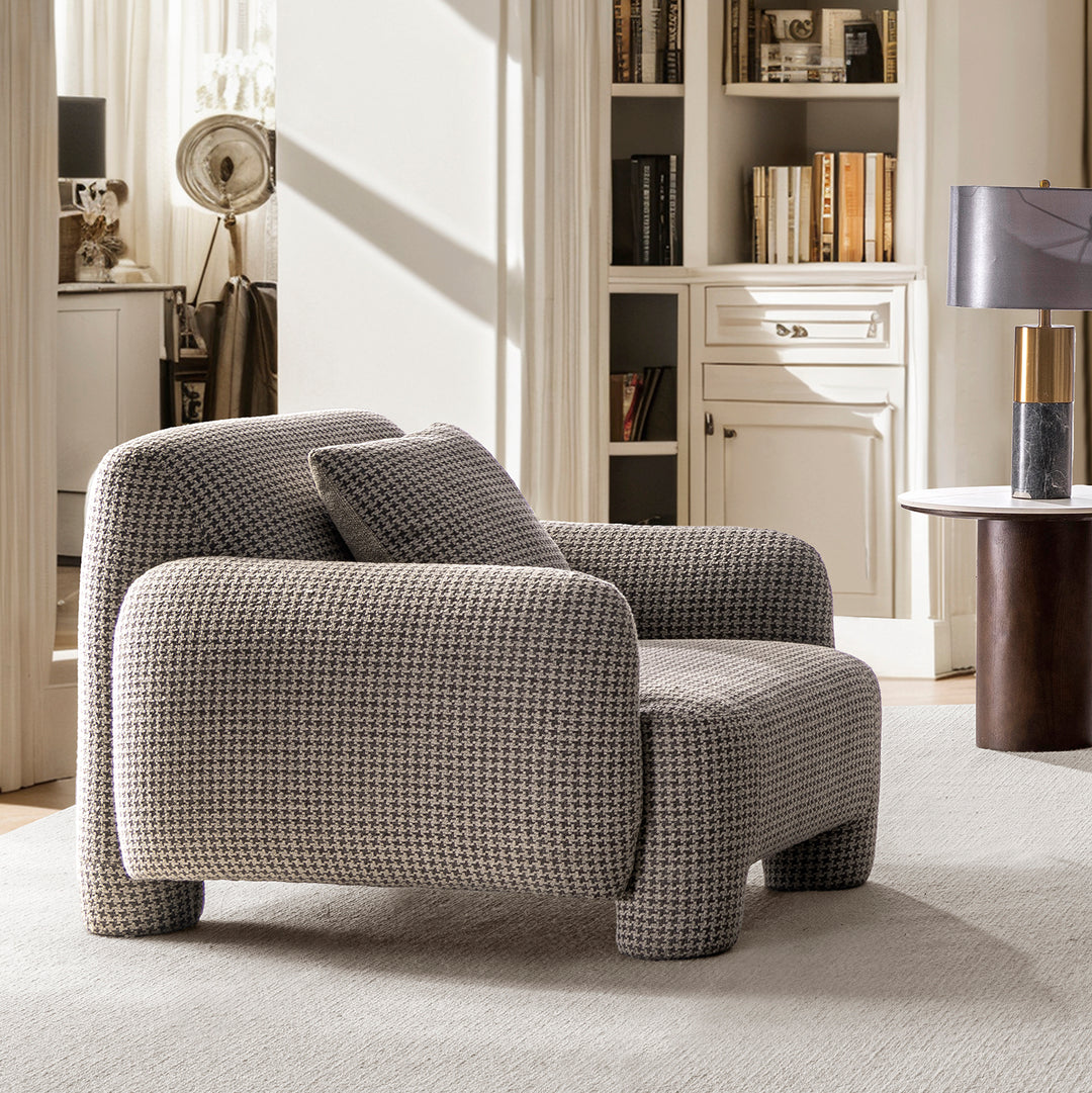 Cream mixed weave fabric 1 seater sofa syra color swatches.