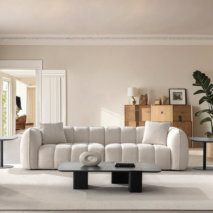 Cream mixed weave fabric 4 seater sofa puddy primary product view.