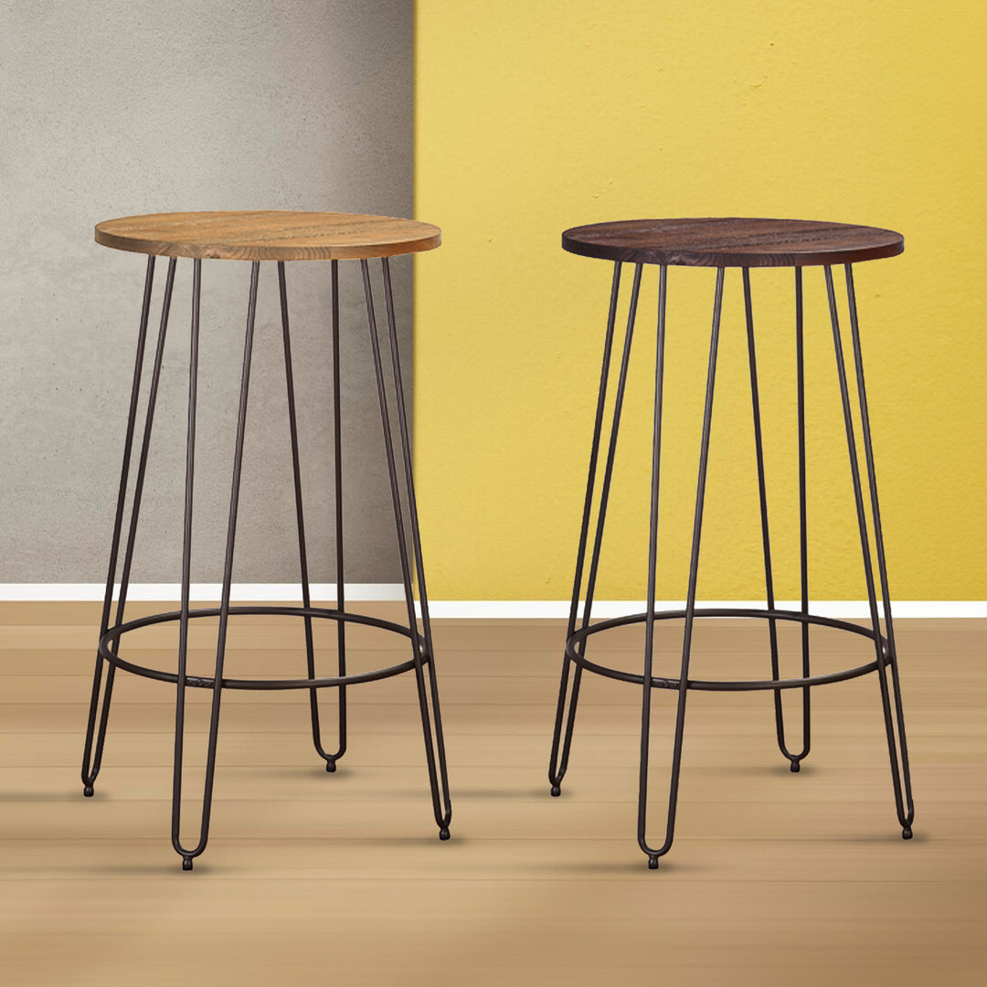 Industrial elm wood bar stool angela in close up details.