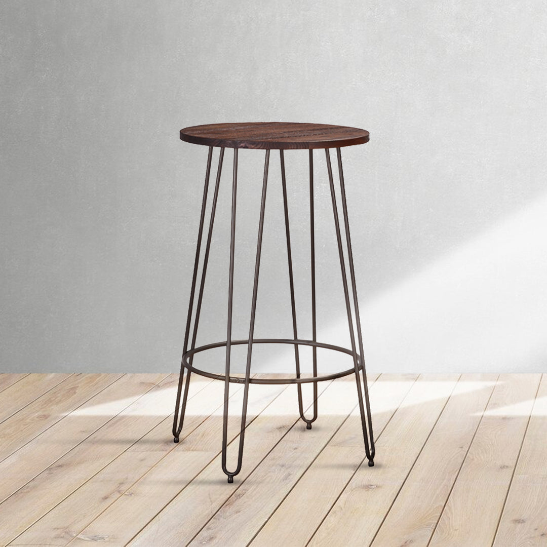 Industrial elm wood bar stool angela in details.