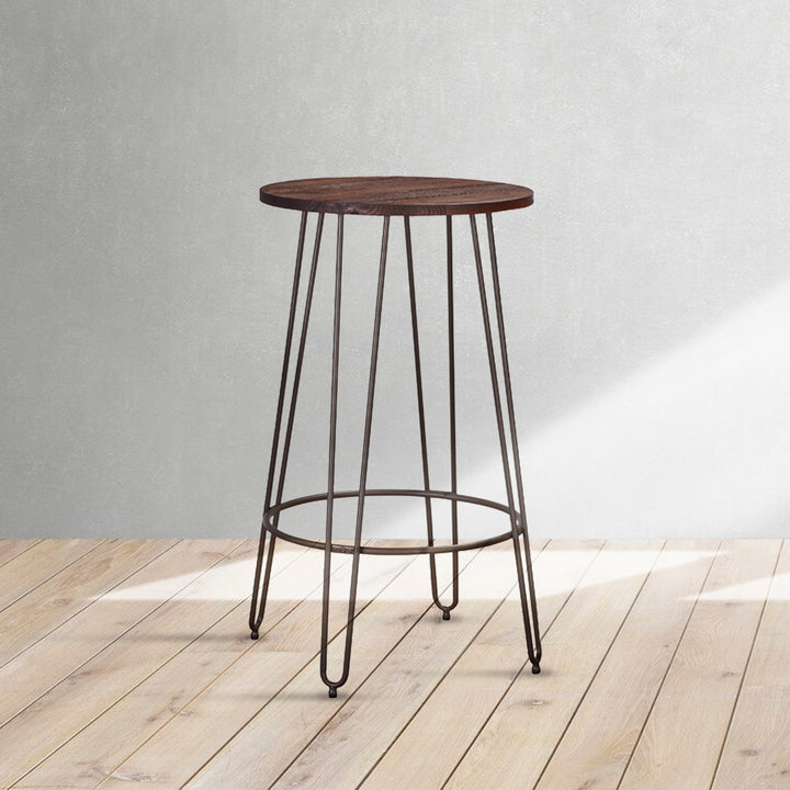 Industrial elm wood bar stool angela in details.