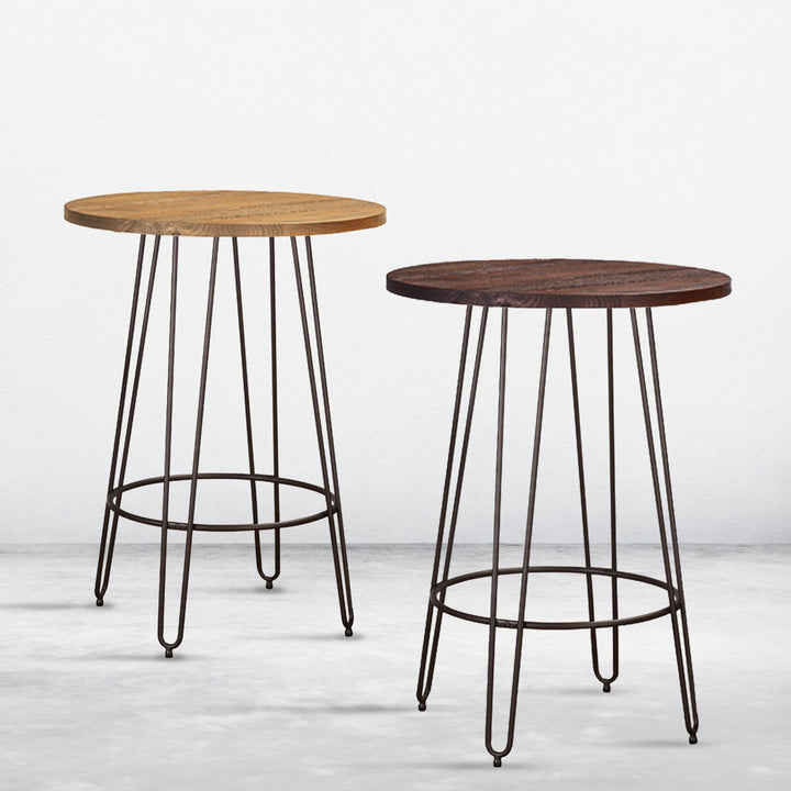 Industrial elm wood bar table angela in close up details.