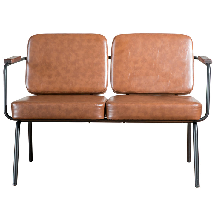 Industrial pu leather dining bench double pullman in white background.