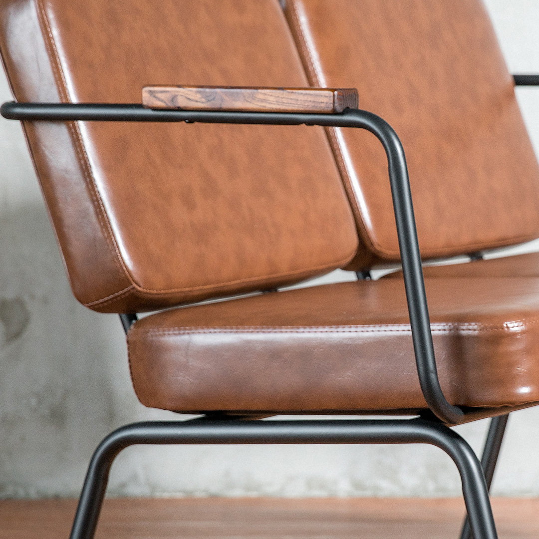 Industrial pu leather dining bench double pullman in panoramic view.