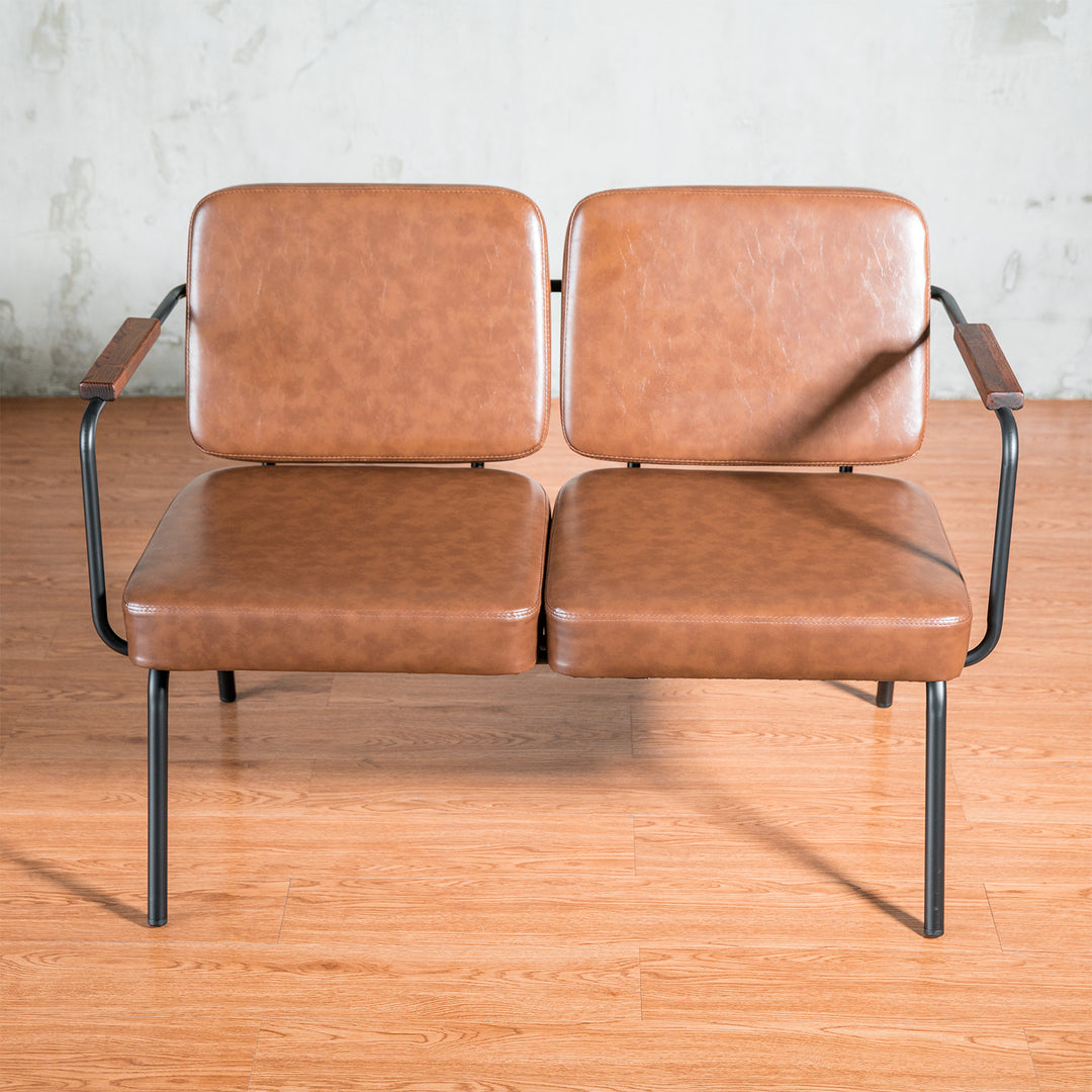 Industrial pu leather dining bench double pullman with context.
