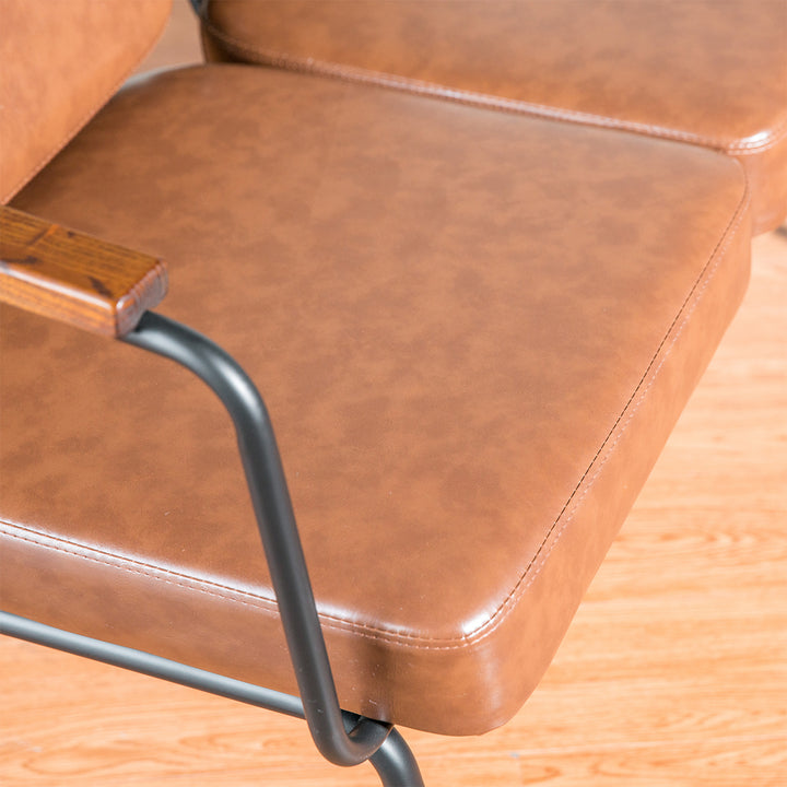 Industrial pu leather dining bench double pullman in close up details.