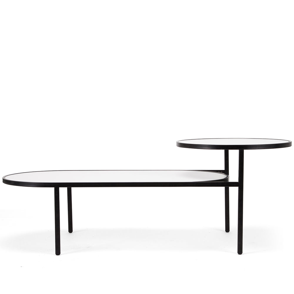 Industrial steel coffee table bds in white background.