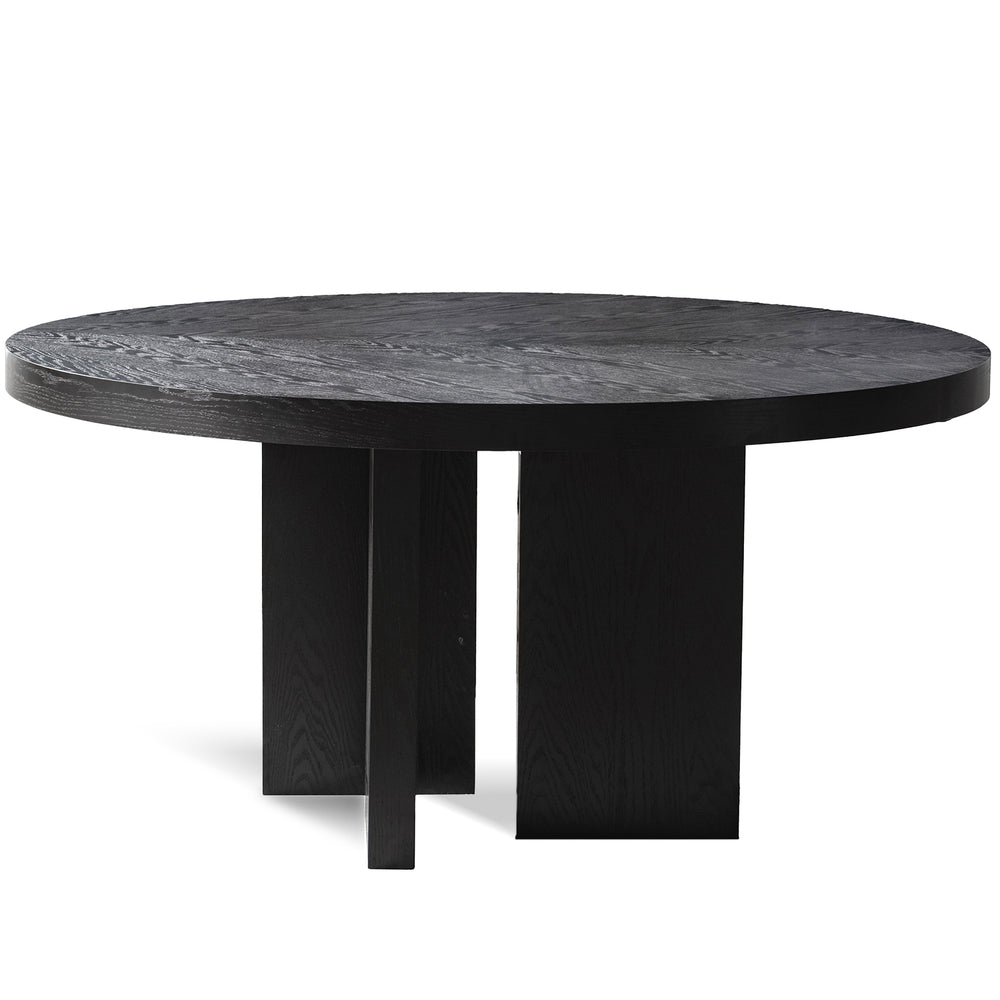 Japandi wood round dining table carr in white background.