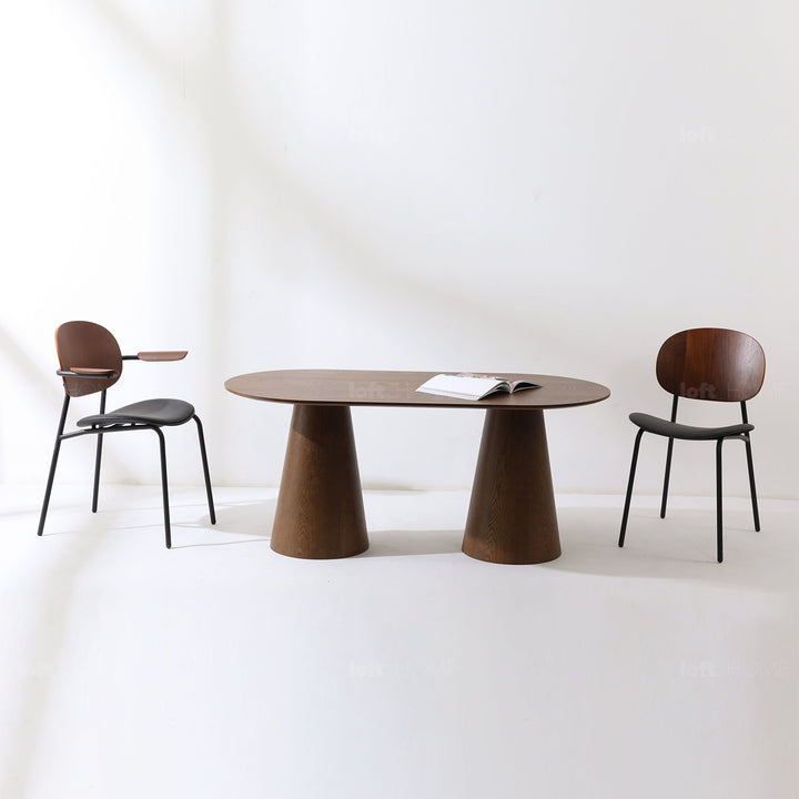Japandi ash wood veneer oval dining table amalfy with context.