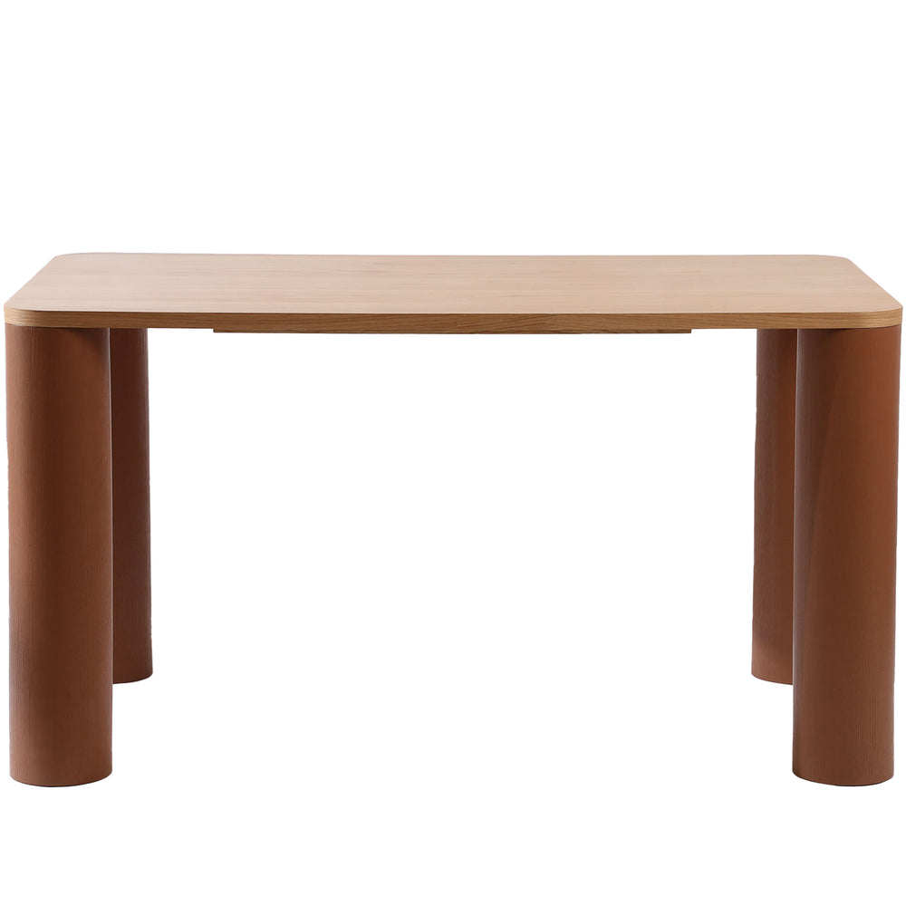 Japandi oak wood veneer dining table pillar primary product view.