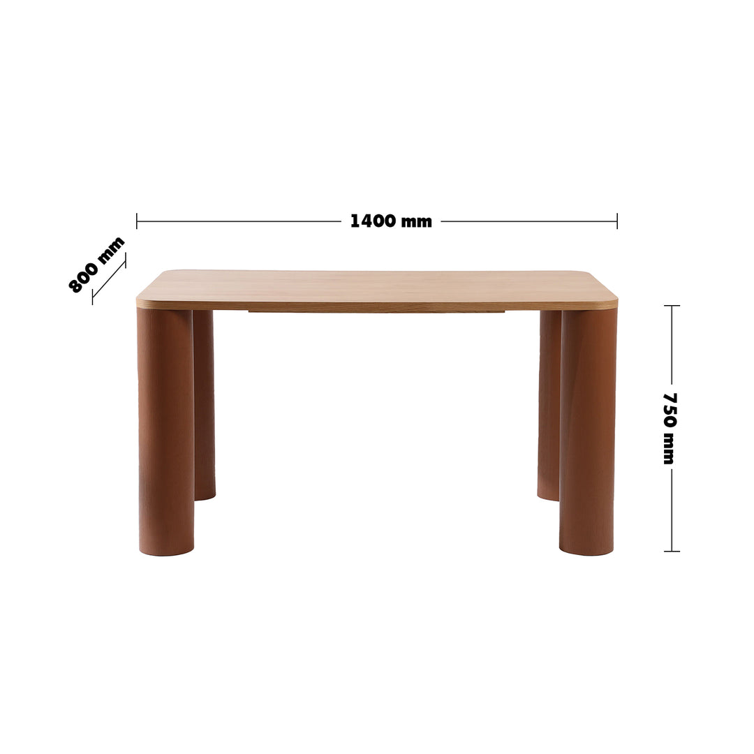 Japandi oak wood veneer dining table pillar size charts.