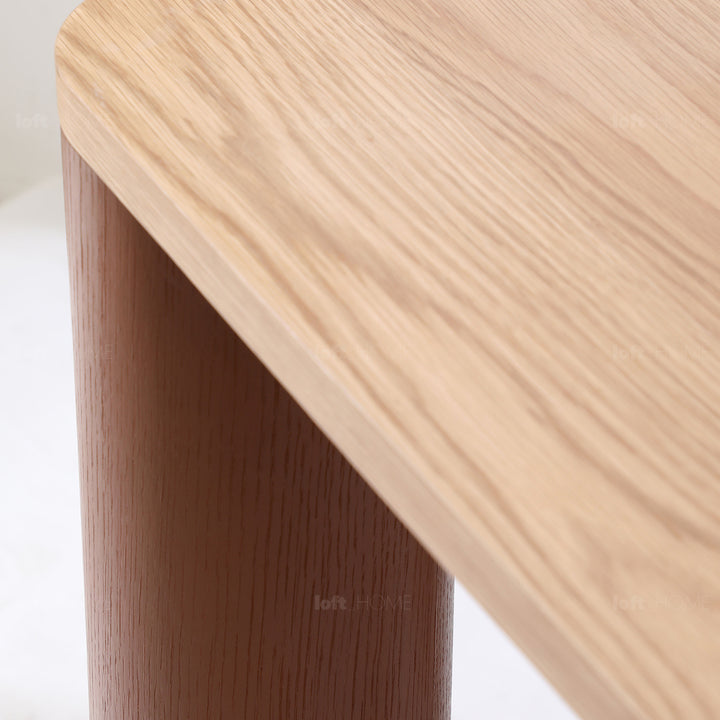 Japandi oak wood veneer dining table pillar in real life style.