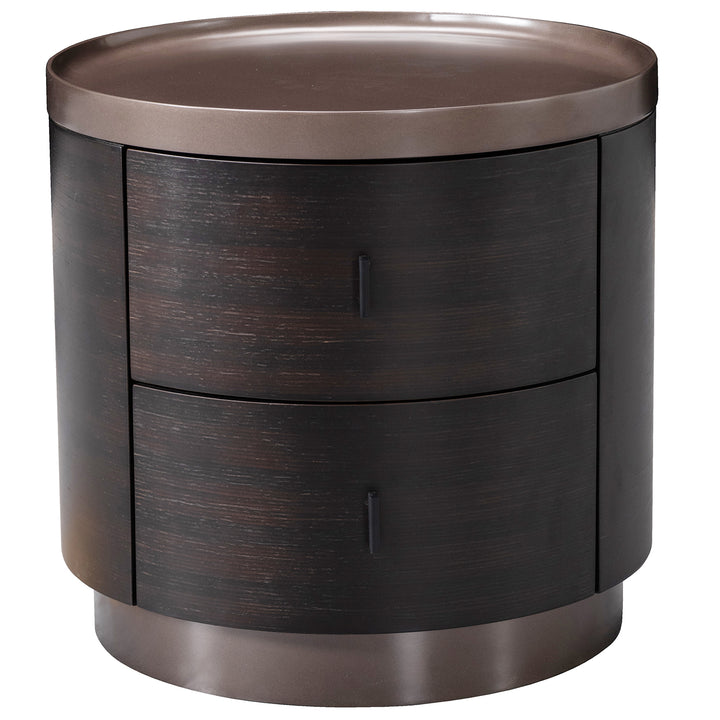 Japandi plywood round side table dusk in white background.