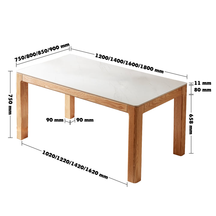 Japandi Sintered Stone Dining Table HULK Size Chart
