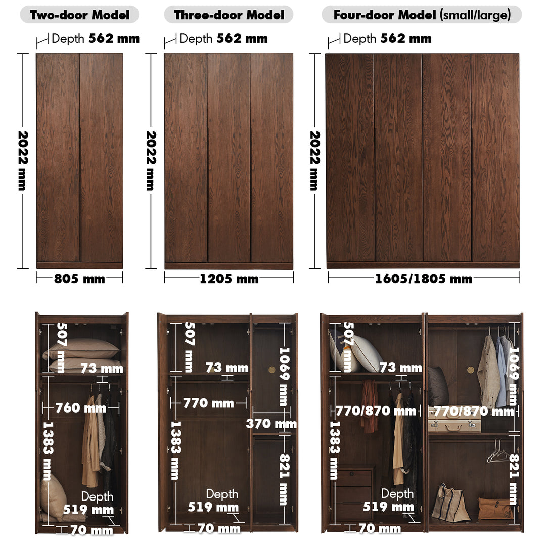 Japandi Wood Wardrobe BELLE Size Chart