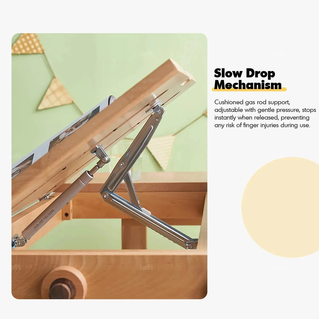 Scandinavian wood kids study table lift environmental situation.