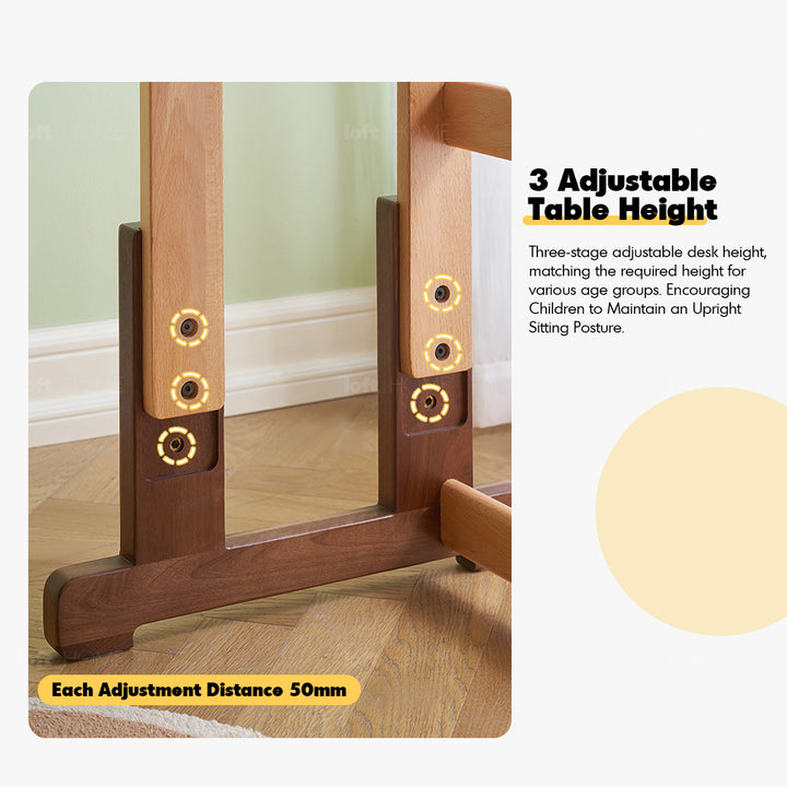 Scandinavian wood kids study table lift conceptual design.