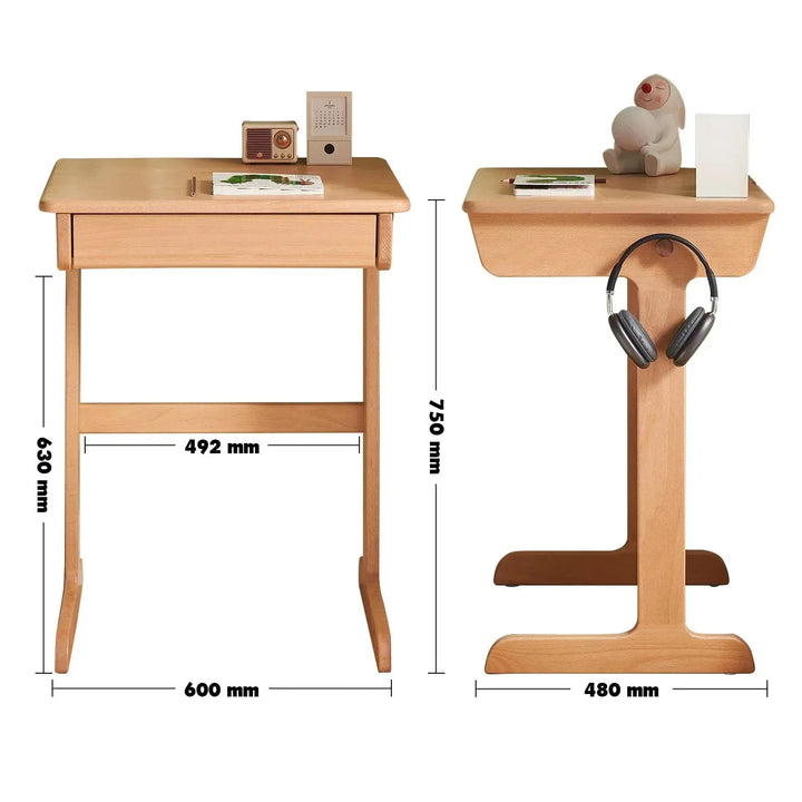 Scandinavian wood kids study table mini size charts.