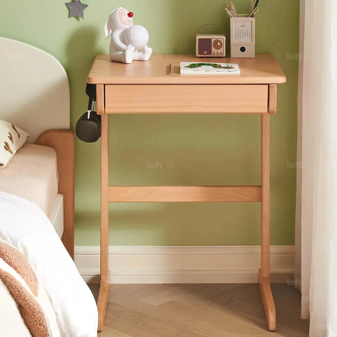 Scandinavian wood kids study table mini color swatches.