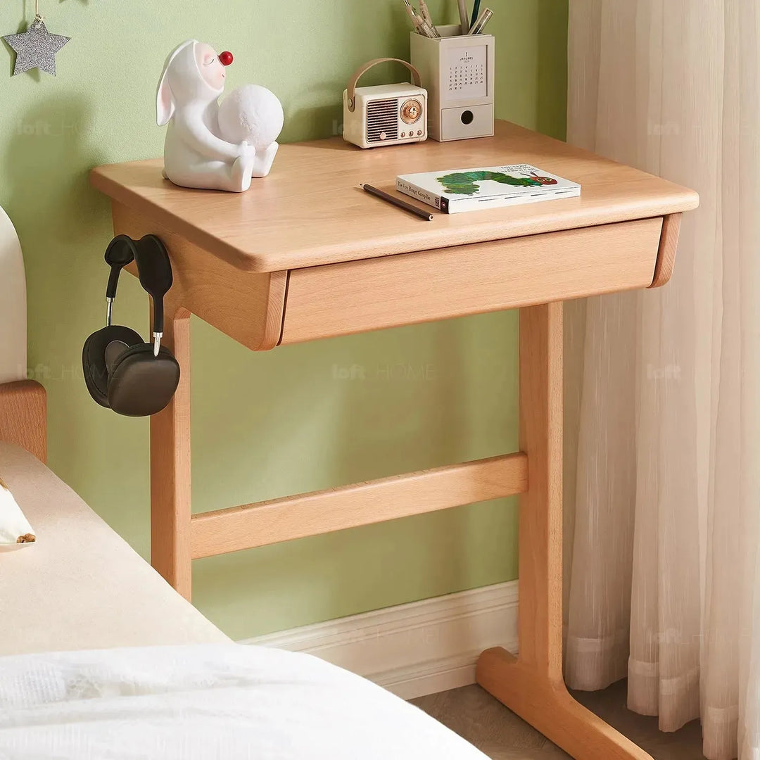 Scandinavian wood kids study table mini material variants.