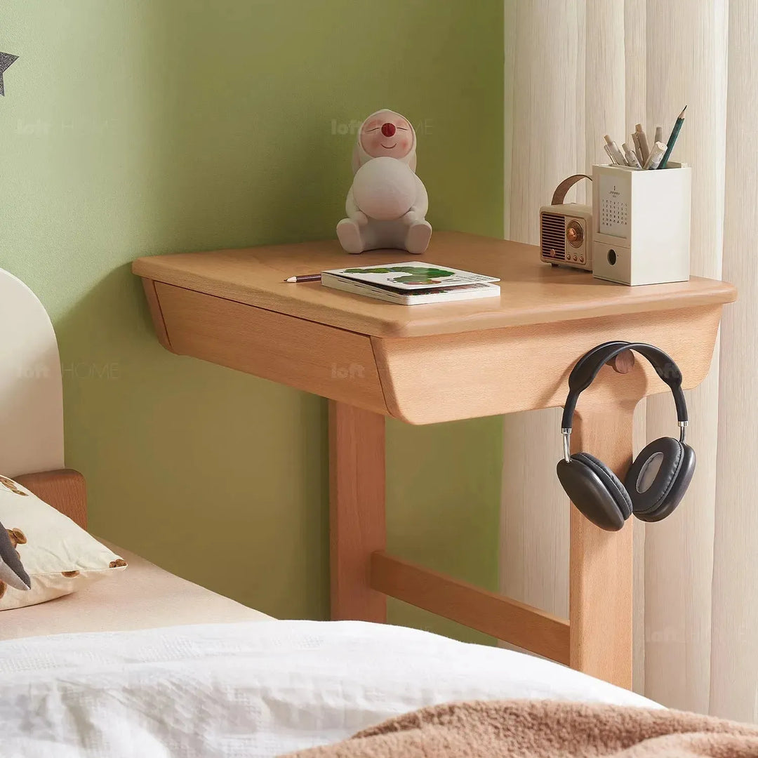 Scandinavian wood kids study table mini in real life style.