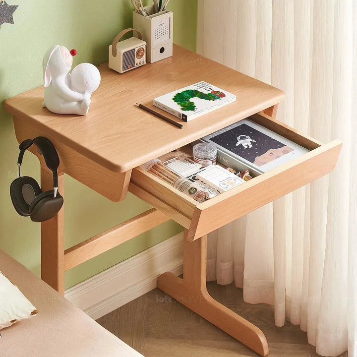 Scandinavian wood kids study table mini in details.