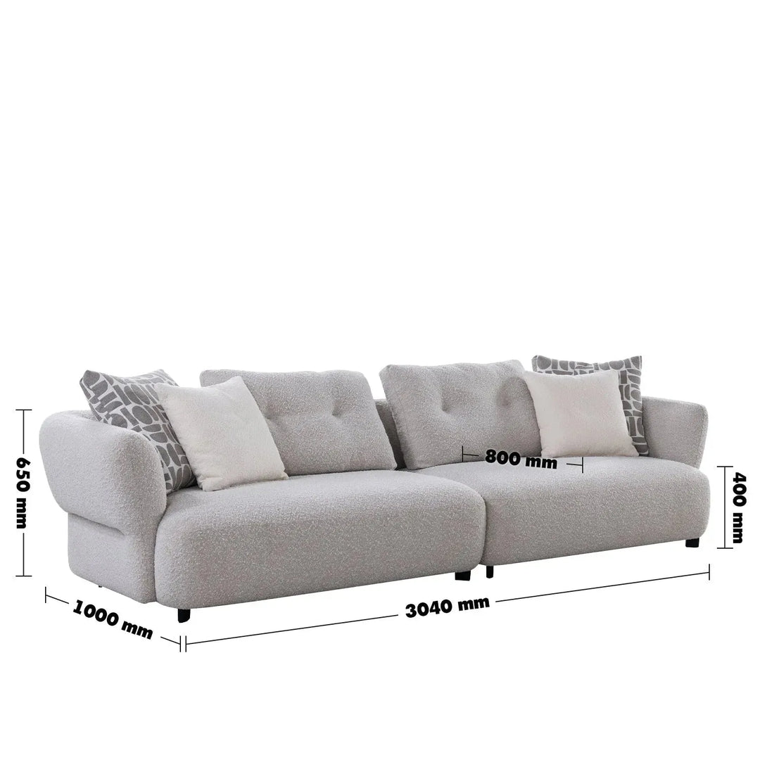 Modern boucle fabric 4 seater sofa couch size charts.