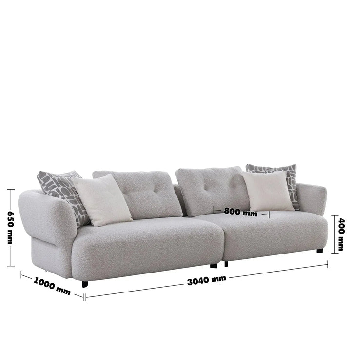 Modern boucle fabric 4 seater sofa couch size charts.