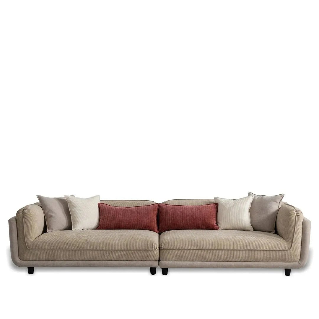 Modern corduroy velvet fabric 4 seater sofa fluff in white background.