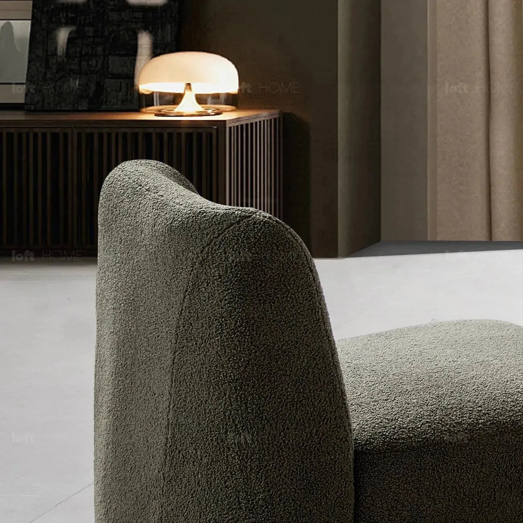 Modern sherpa fabric 1 seater sofa atrium in details.
