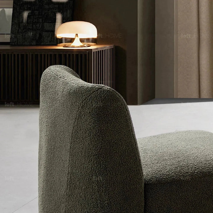 Modern sherpa fabric 1 seater sofa atrium in details.