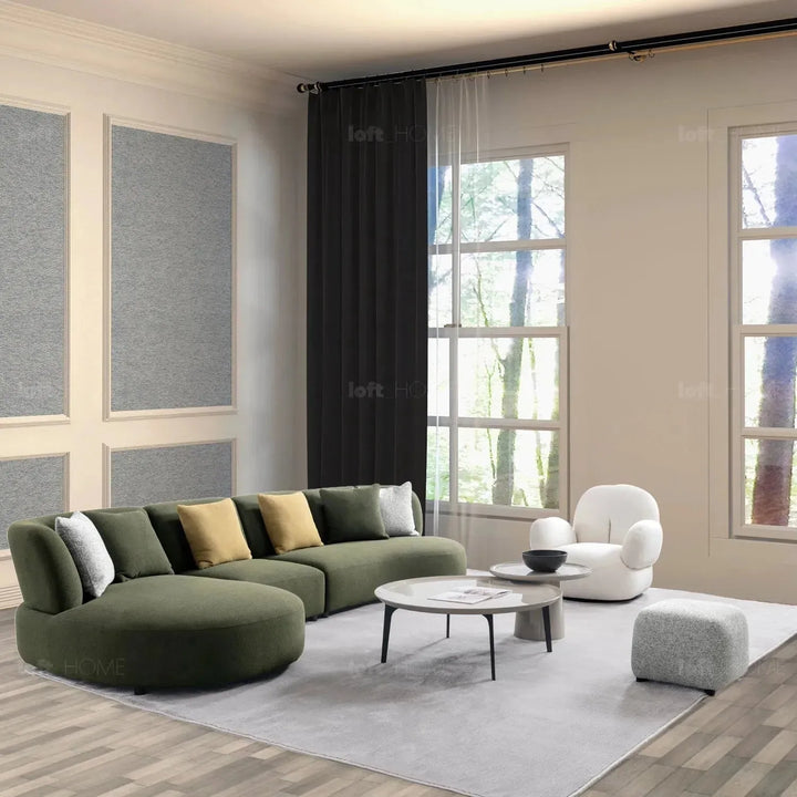 Cream boucle fabric revolving 1 seater sofa boucle color swatches.