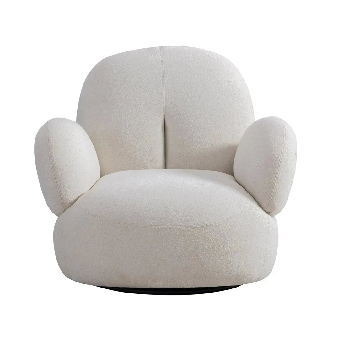 Cream boucle fabric revolving 1 seater sofa boucle material variants.