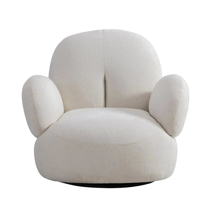 Cream boucle fabric revolving 1 seater sofa boucle material variants.